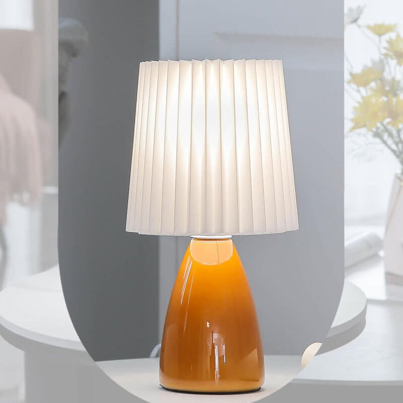Floroux Lampe de Table Design Vintage | Abat-jour Plié | Base en Verre | Lumière Décorative & de Lecture