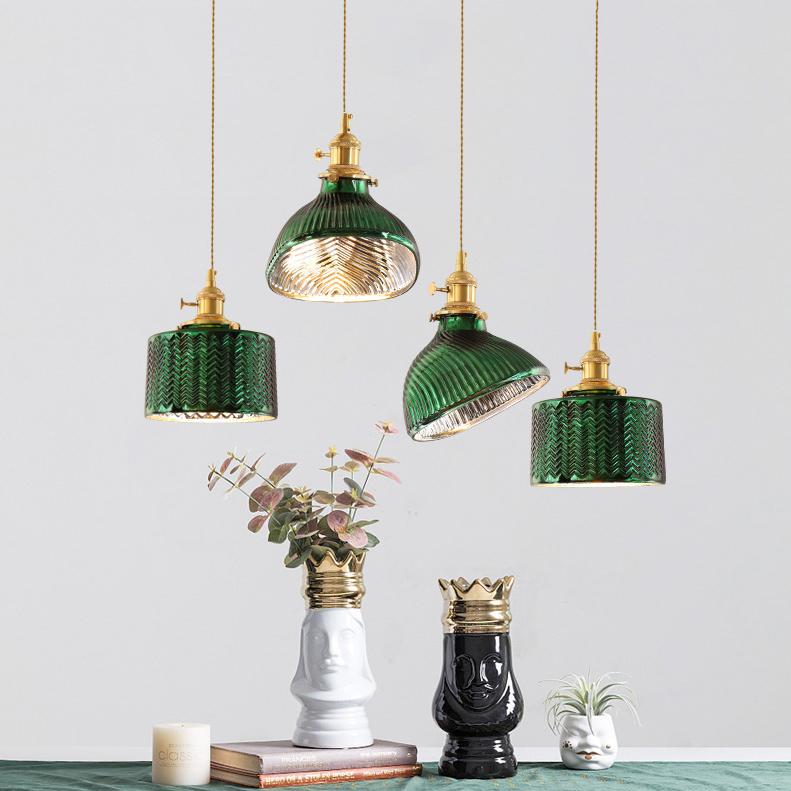 Floroux Chandelier Vintage Nordic | Brass & Green Glass | Pendant Lamp 1/2/3 Lights | Elegant Design