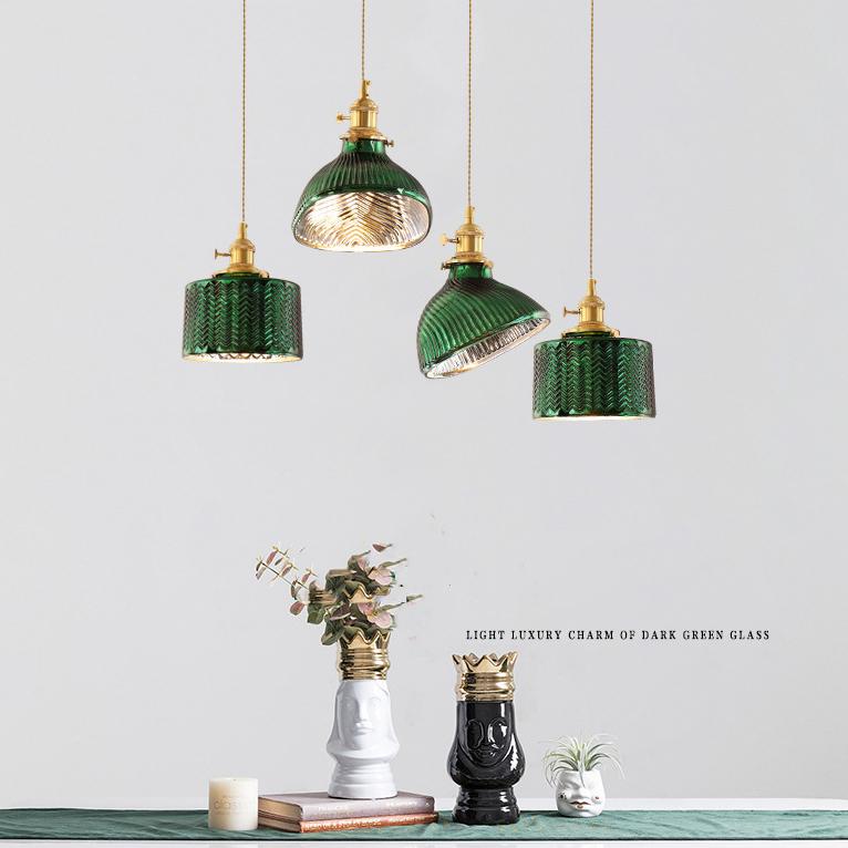 Floroux Chandelier Vintage Nordic | Brass & Green Glass | Pendant Lamp 1/2/3 Lights | Elegant Design