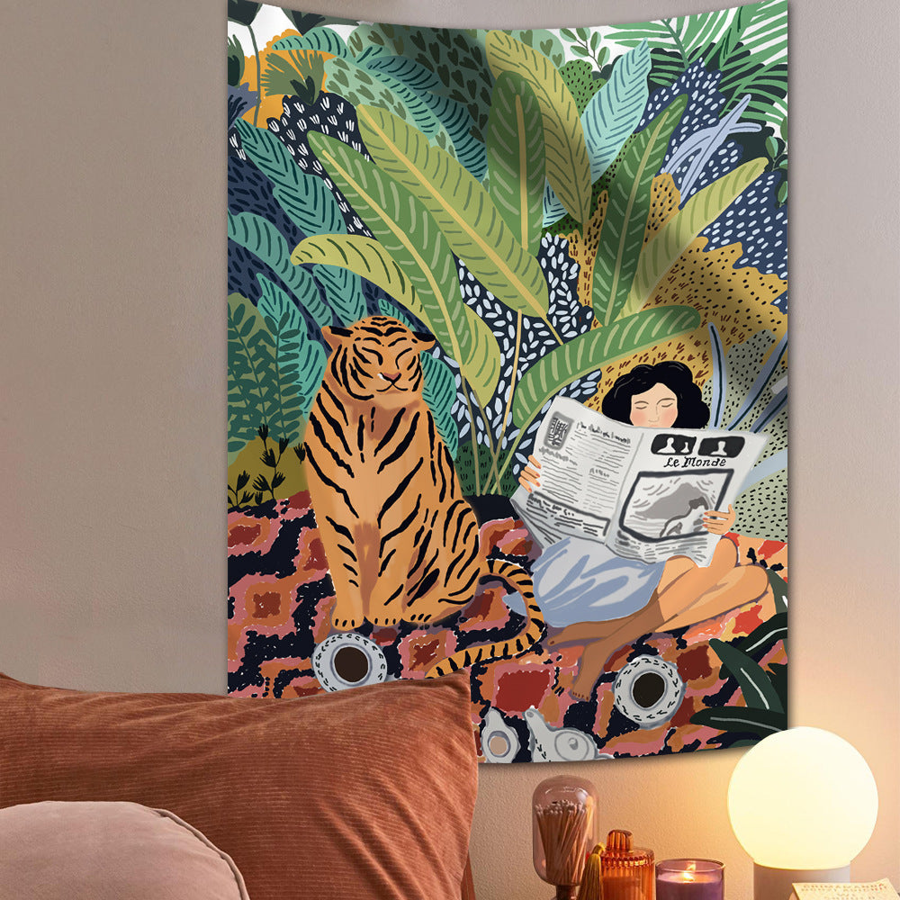 Tapisserie murale Jungle Tigre & Fille