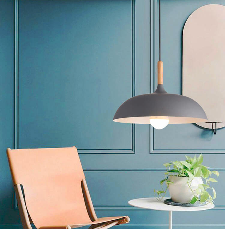Floroux Modern Pendant Light | Wood-Metal Design | LED Lamp | Dome Style | Various Sizes and Colors