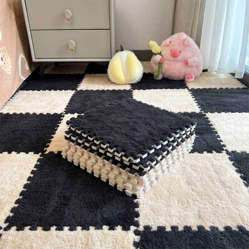 Tapis de jeu en puzzle de sol protecteur doux à damier pour enfants