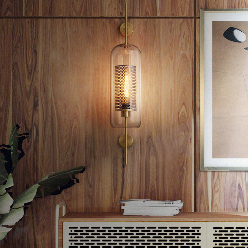 Floroux Lampe murale industrielle | Abat-jour cylindrique en verre | Cadre en fer | Décor pour chambres à coucher & espaces de vie