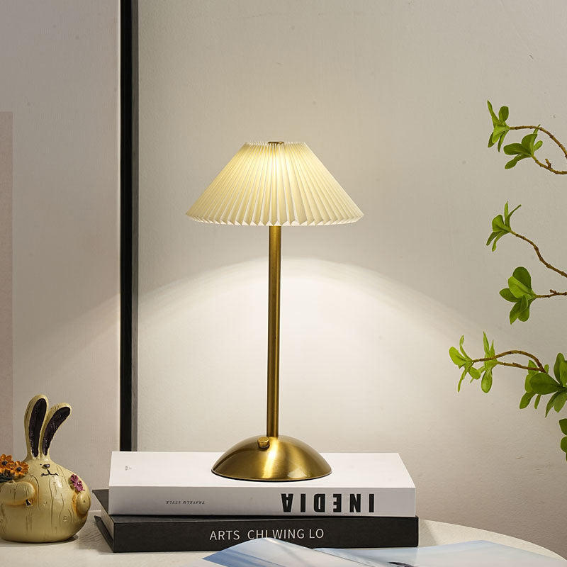 Floroux Skandi LED Table Lamp | Rechargeable | Pleated Fabric Shade | Wireless | Ambient Light | Nightstand Lamp
