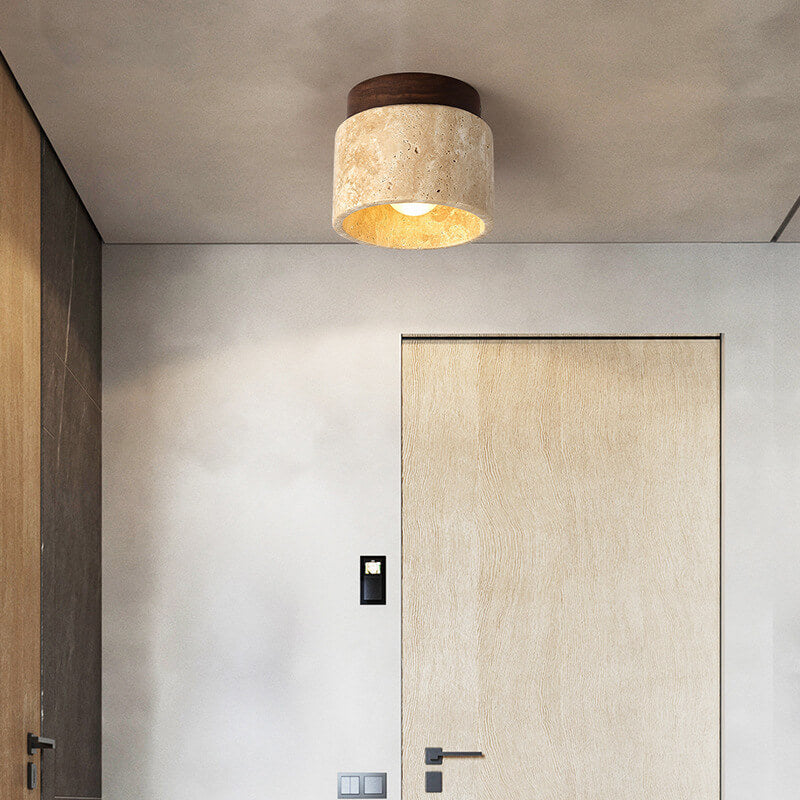 Floroux Round Travertine Ceiling Light | Vintage Design | Recessed Installation | Ideal for the Hallway