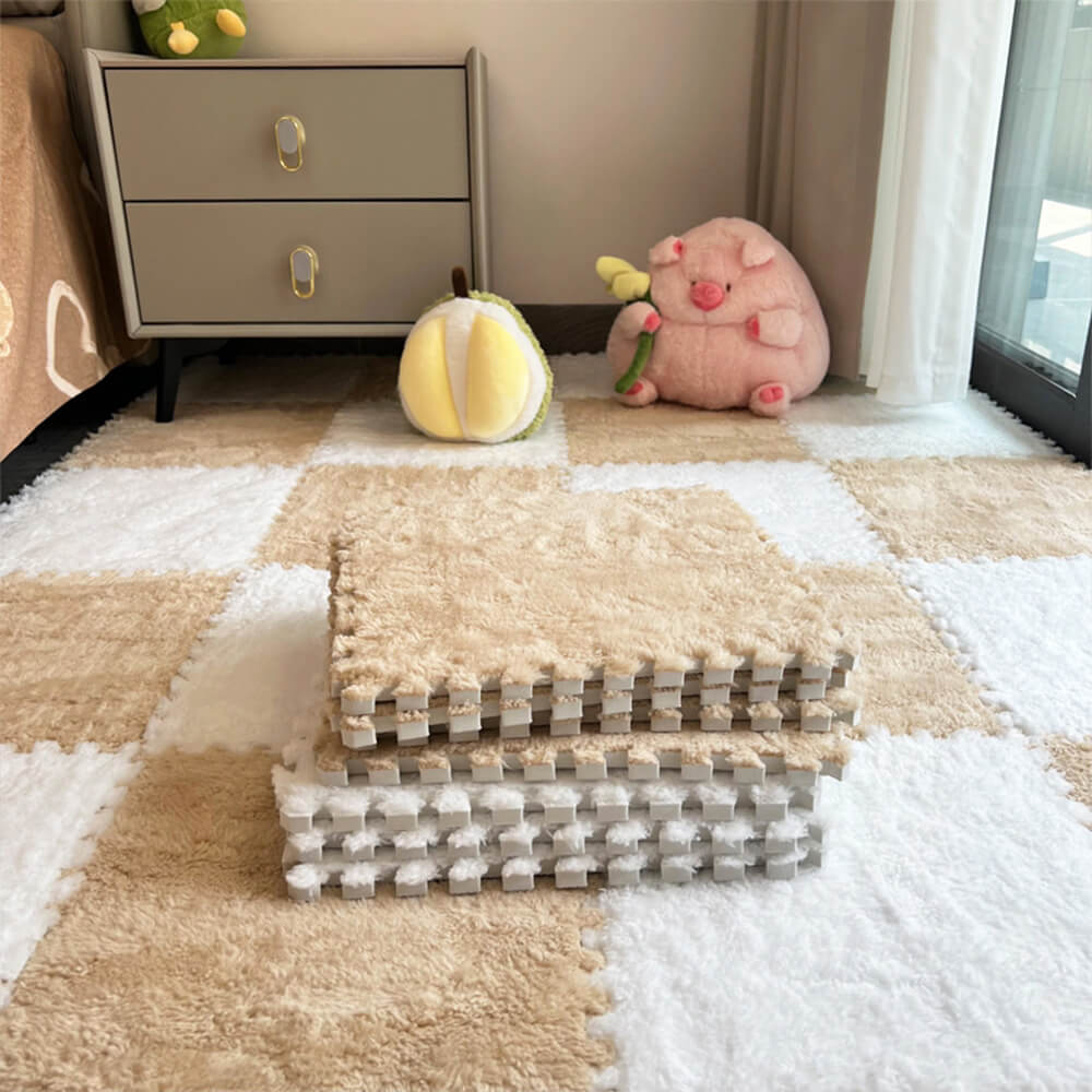 Tapis de jeu en puzzle de sol protecteur doux à damier pour enfants