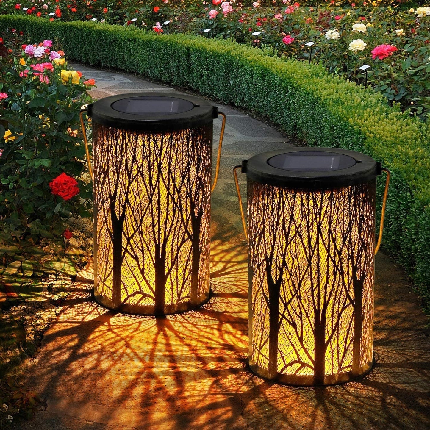 Floroux Art Deco Lampe Solaire | Design Cylindre | Fer & LED | Éclairage de Jardin