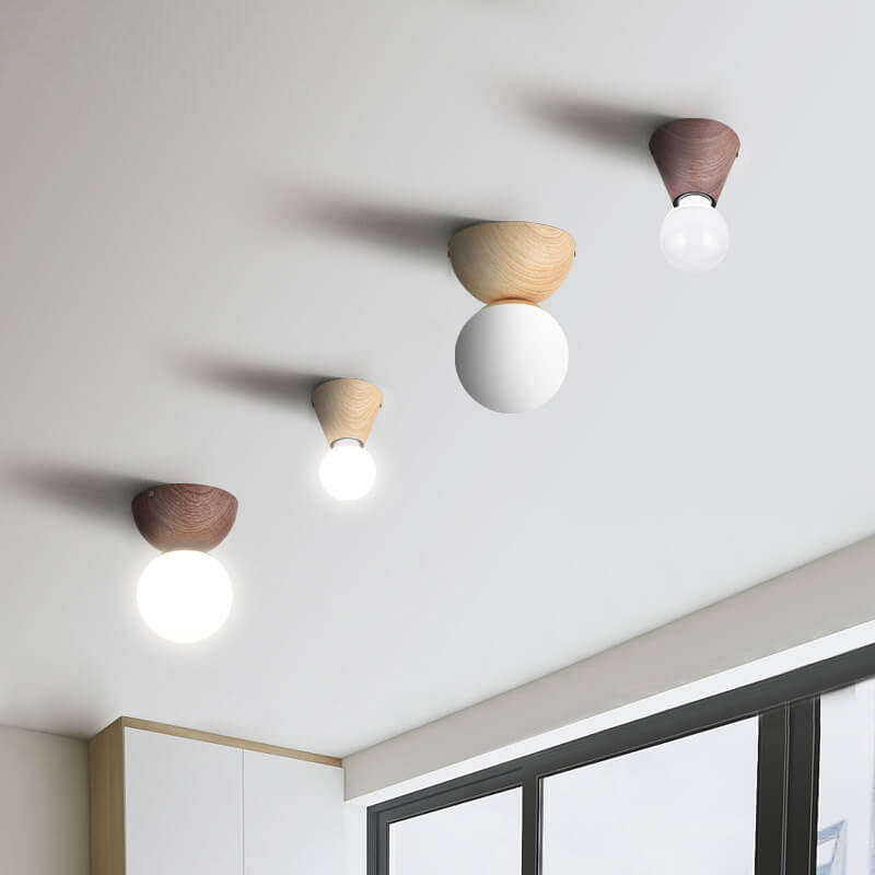 Floroux ZenGlow Minimalisme Japonais LED Luminaire de Plafond | Aspect Bois | Design en Verre | Forme Ronde | Montage Encastré | Éclairage Stylé