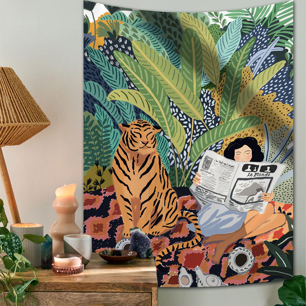 Tapisserie murale Jungle Tigre & Fille