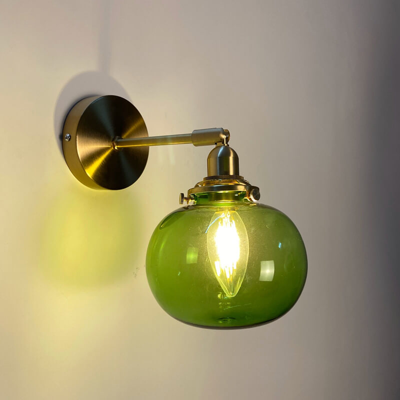 Floroux Japanese Wall Sconce | Round Glass & Brass Ball | Vintage Design | 1-bulb