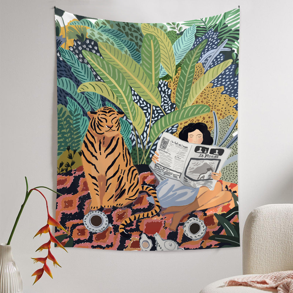 Tapisserie murale Jungle Tigre & Fille