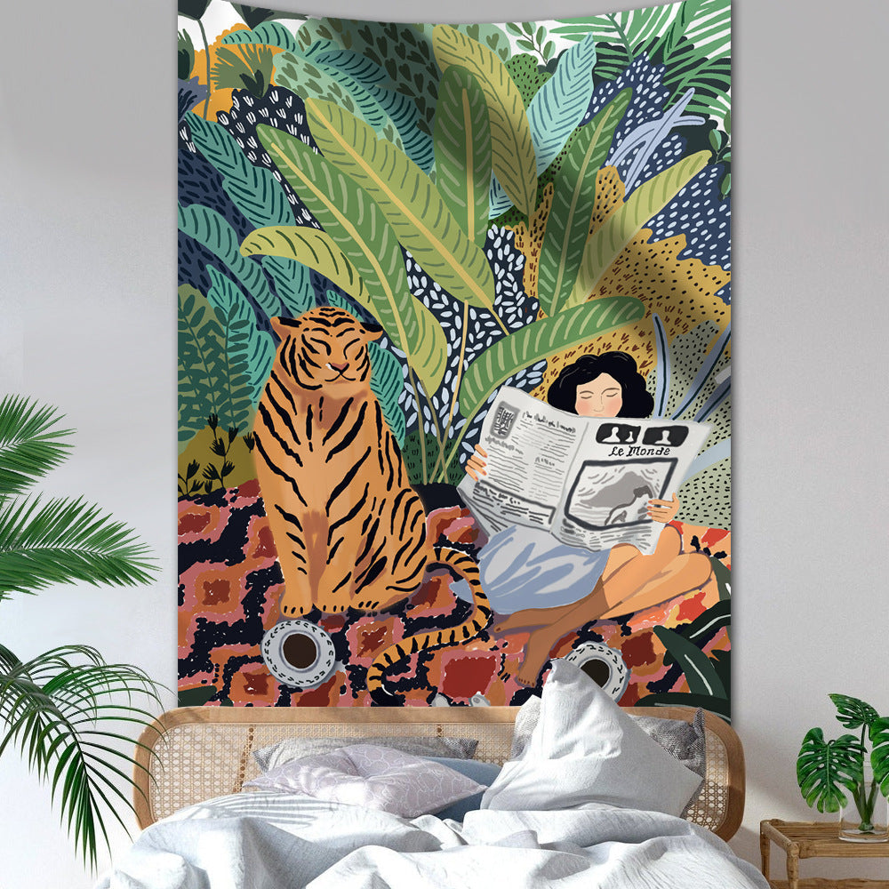 Tapisserie murale Jungle Tigre & Fille