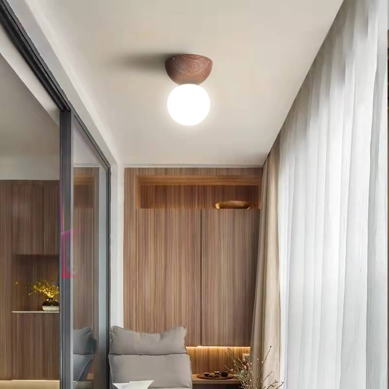 Floroux ZenGlow Minimalisme Japonais LED Luminaire de Plafond | Aspect Bois | Design en Verre | Forme Ronde | Montage Encastré | Éclairage Stylé