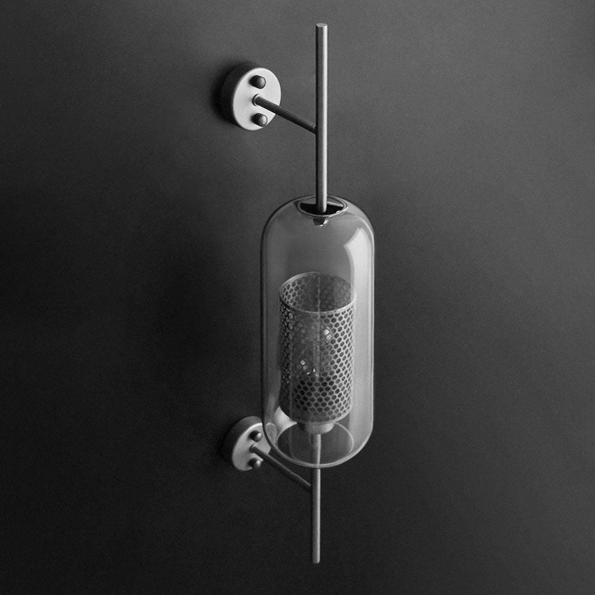 Floroux Lampe murale industrielle | Abat-jour cylindrique en verre | Cadre en fer | Décor pour chambres à coucher & espaces de vie