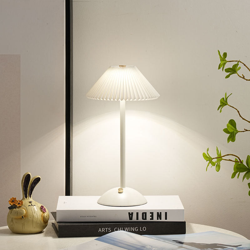 Floroux Skandi LED Table Lamp | Rechargeable | Pleated Fabric Shade | Wireless | Ambient Light | Nightstand Lamp