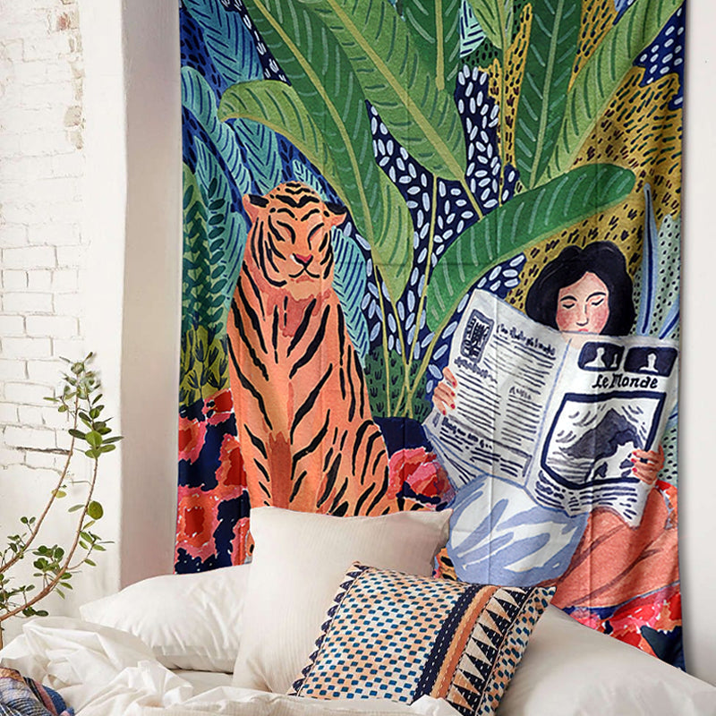 Tapisserie murale Jungle Tigre & Fille