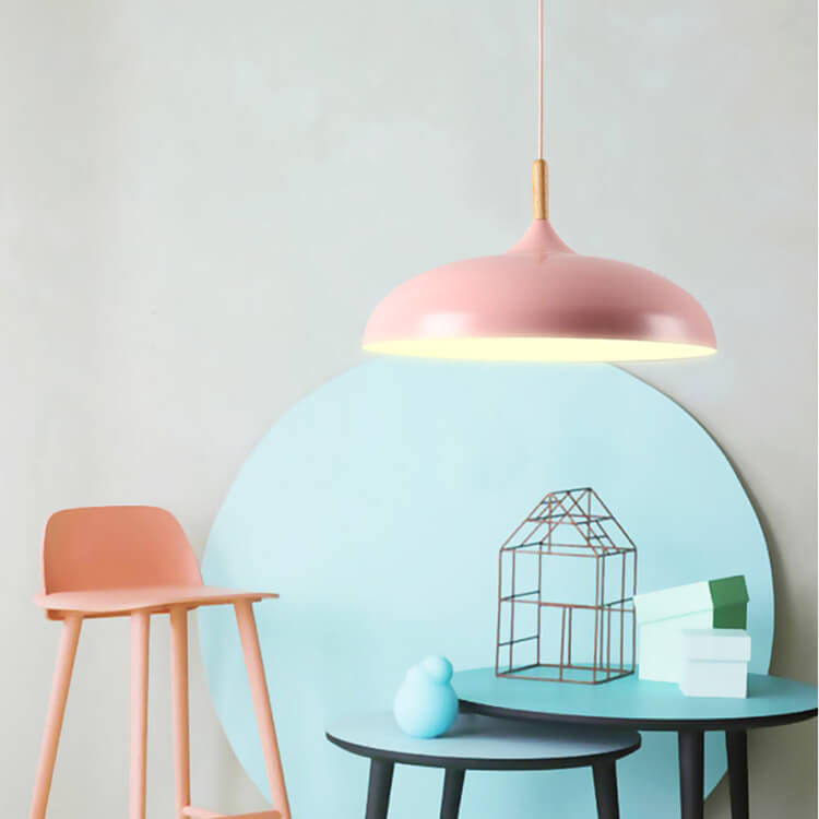 Floroux Modern Pendant Light | Wood-Metal Design | LED Lamp | Dome Style | Various Sizes and Colors