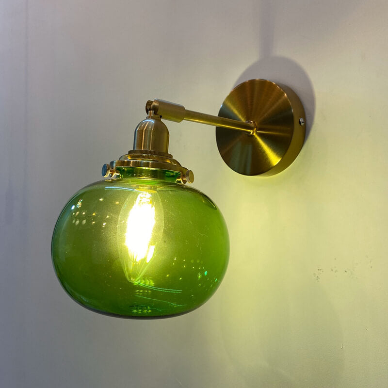 Floroux Japanese Wall Sconce | Round Glass & Brass Ball | Vintage Design | 1-bulb
