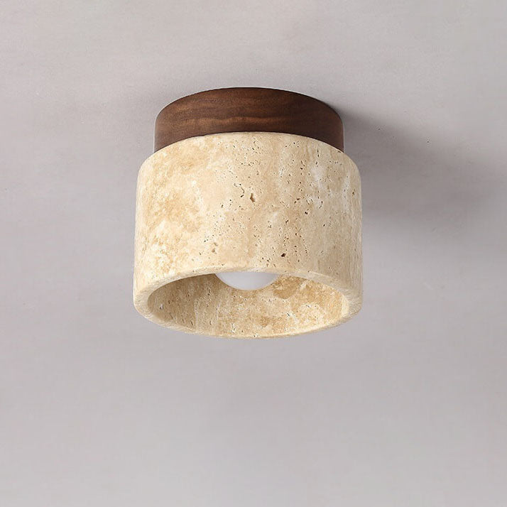 Floroux Round Travertine Ceiling Light | Vintage Design | Recessed Installation | Ideal for the Hallway