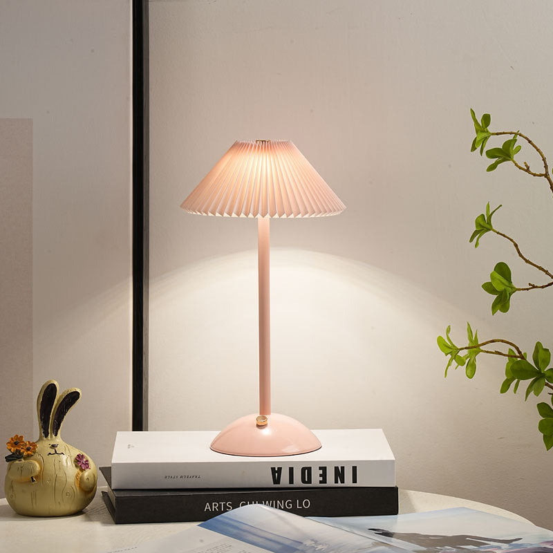 Floroux Skandi LED Table Lamp | Rechargeable | Pleated Fabric Shade | Wireless | Ambient Light | Nightstand Lamp
