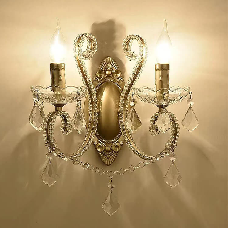 Floroux Vintage Crystal Wall Sconce | Candle Holder Design | 1-2 Flame | European Style