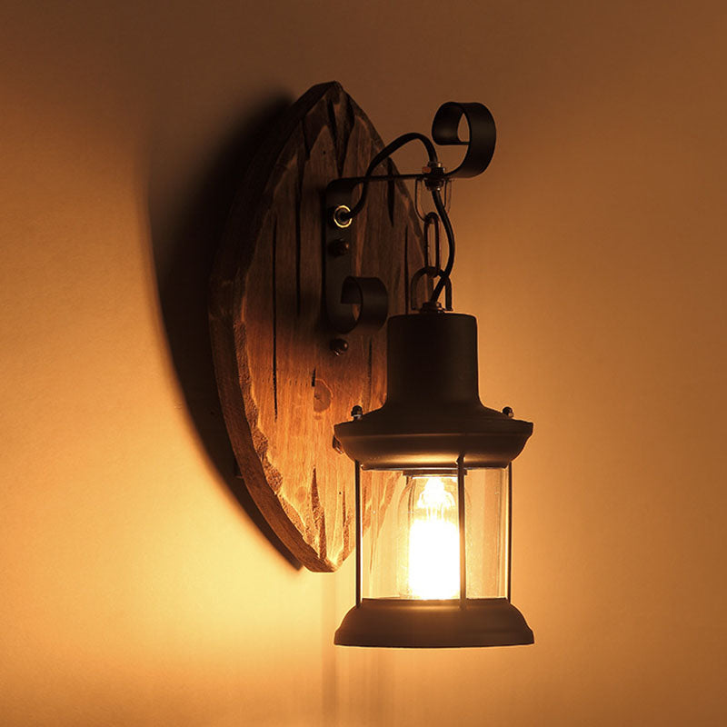 Floroux Vintage Lampe murale en bois | Abat-jour en fer | Style ferme | Parfait pour salle à manger