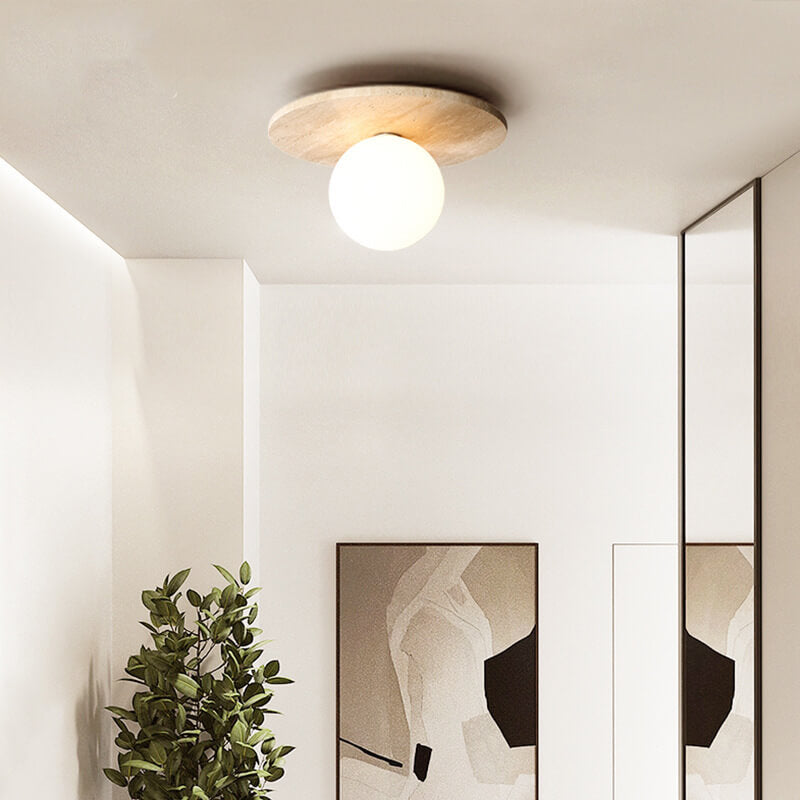 Floroux Round Travertine Ceiling Light | Vintage Design | Recessed Installation | Ideal for the Hallway
