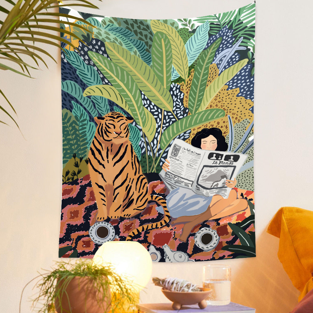 Tapisserie murale Jungle Tigre & Fille