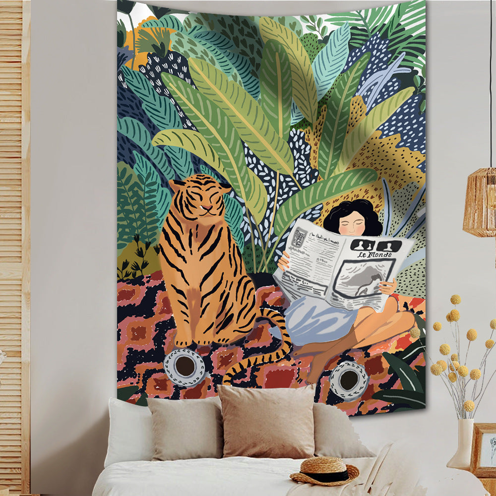 Tapisserie murale Jungle Tigre & Fille