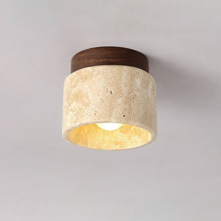 Floroux Round Travertine Ceiling Light | Vintage Design | Recessed Installation | Ideal for the Hallway
