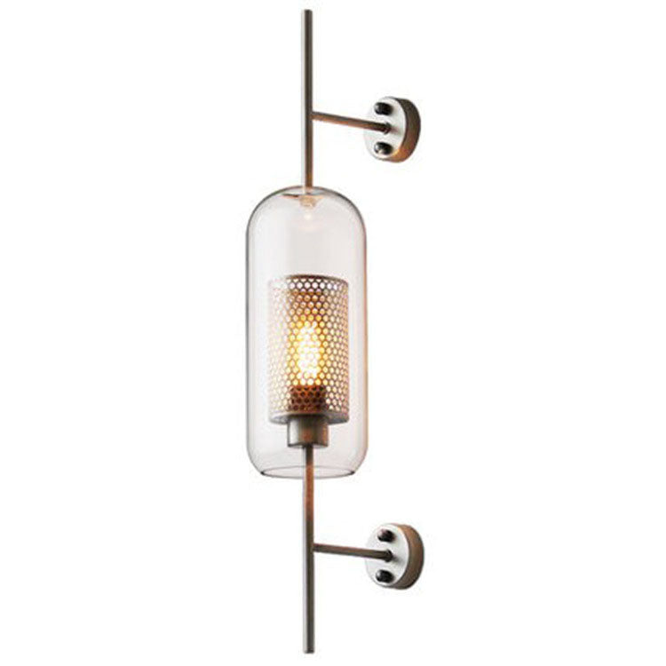 Floroux Lampe murale industrielle | Abat-jour cylindrique en verre | Cadre en fer | Décor pour chambres à coucher & espaces de vie