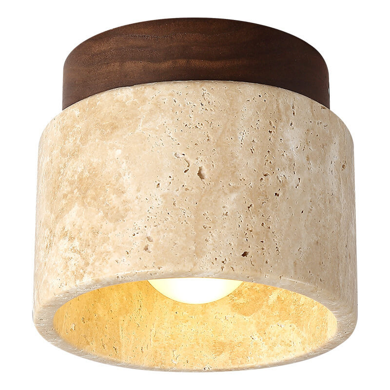 Floroux Round Travertine Ceiling Light | Vintage Design | Recessed Installation | Ideal for the Hallway