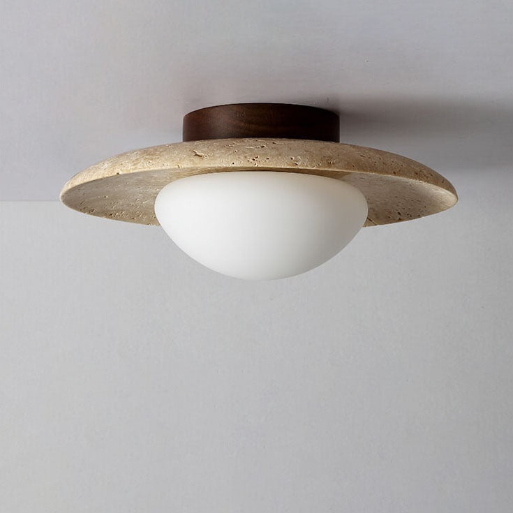 Floroux Round Travertine Ceiling Light | Vintage Design | Recessed Installation | Ideal for the Hallway