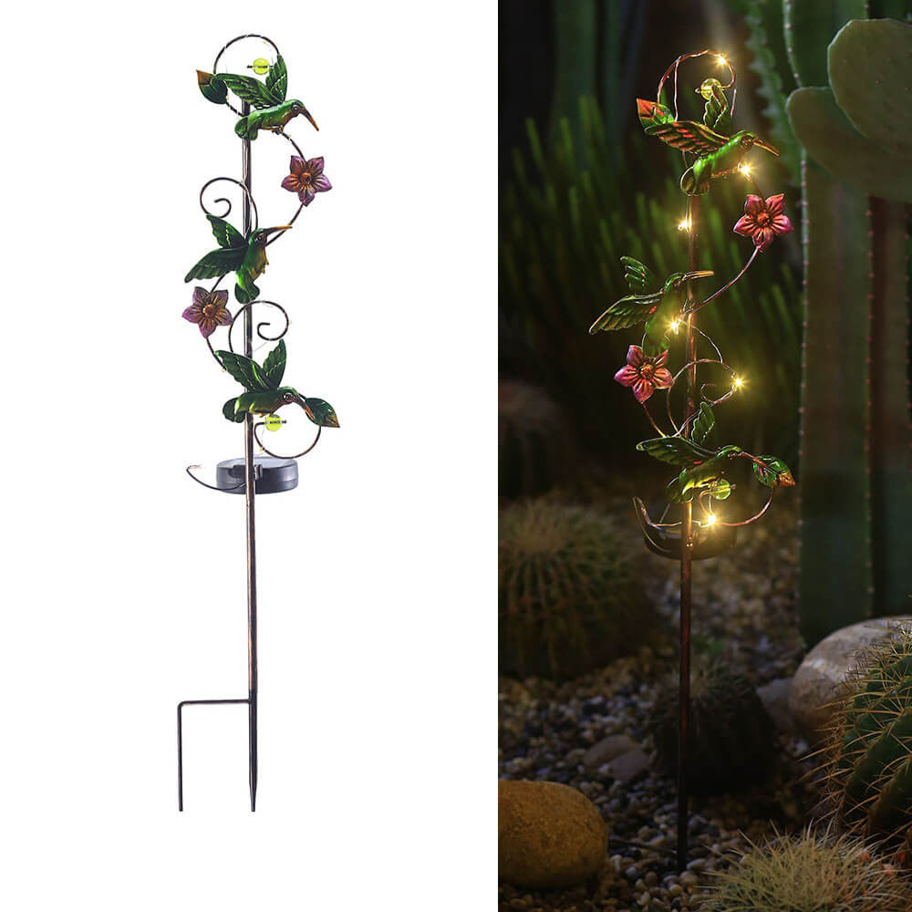 Floroux Solar Garden Lamp | Metal Design | Butterfly, Dragonfly, Hummingbird | Landscape Lighting