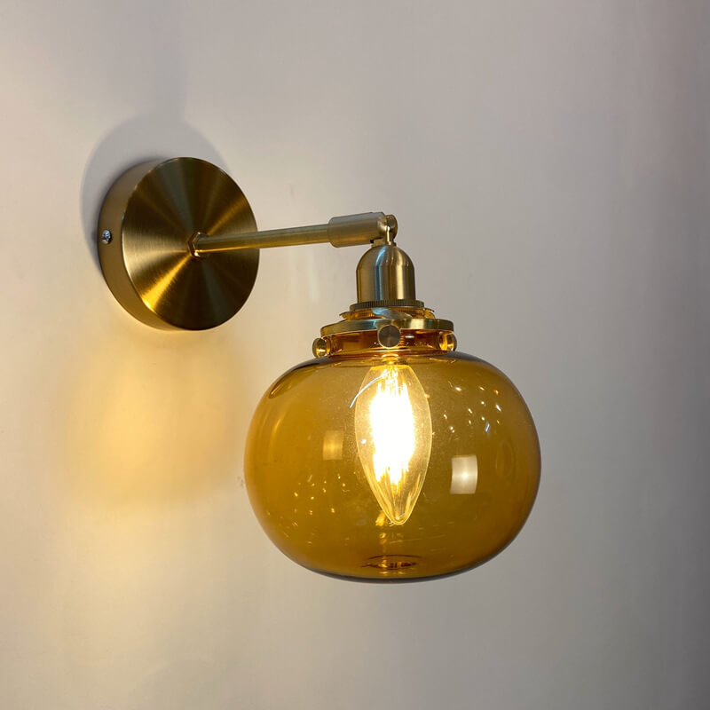 Floroux Japanese Wall Sconce | Round Glass & Brass Ball | Vintage Design | 1-bulb