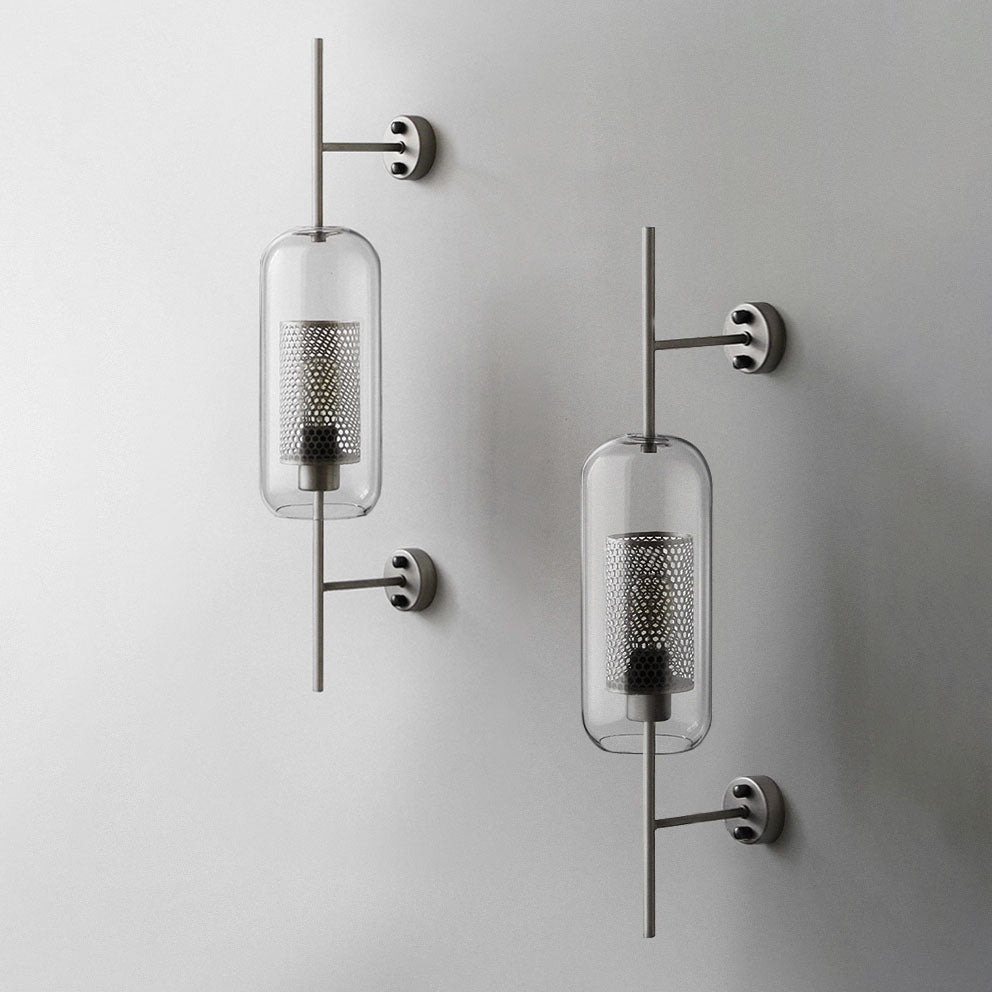 Floroux Lampe murale industrielle | Abat-jour cylindrique en verre | Cadre en fer | Décor pour chambres à coucher & espaces de vie