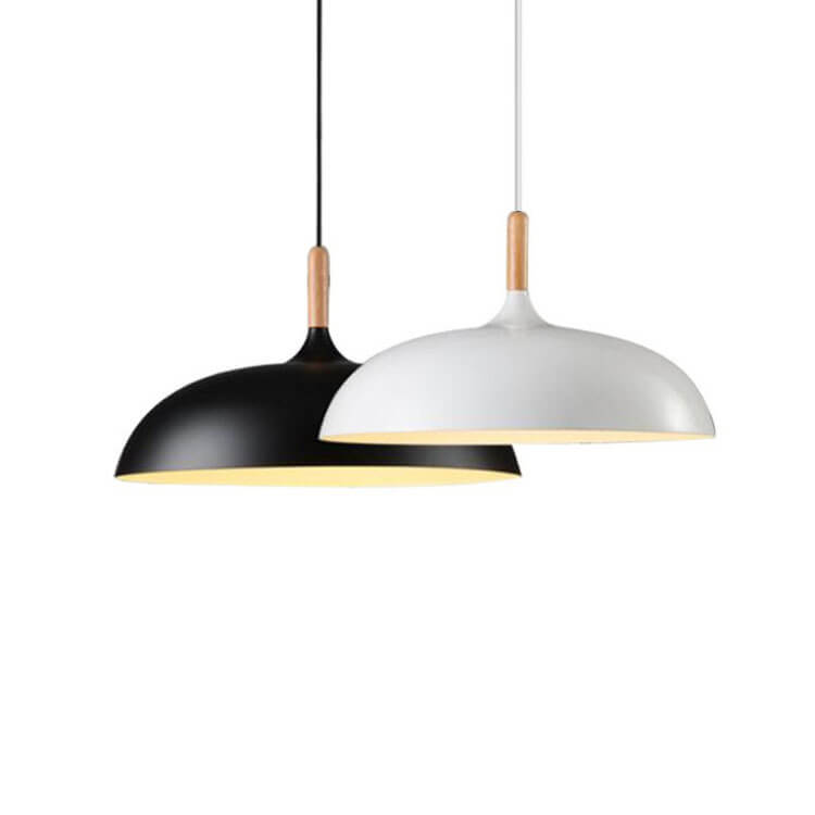 Floroux Modern Pendant Light | Wood-Metal Design | LED Lamp | Dome Style | Various Sizes and Colors