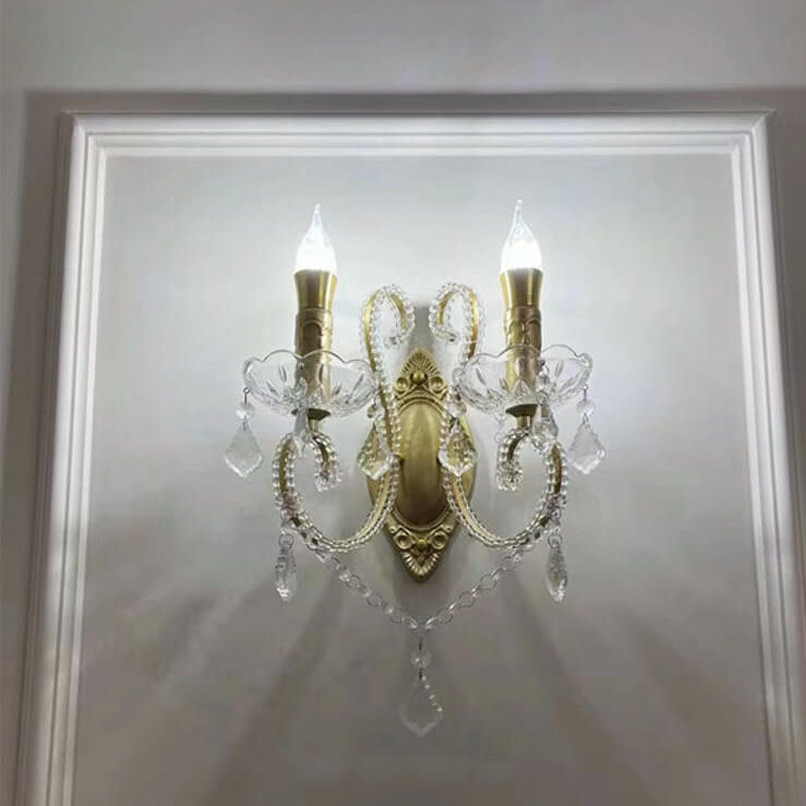 Floroux Vintage Crystal Wall Sconce | Candle Holder Design | 1-2 Flame | European Style