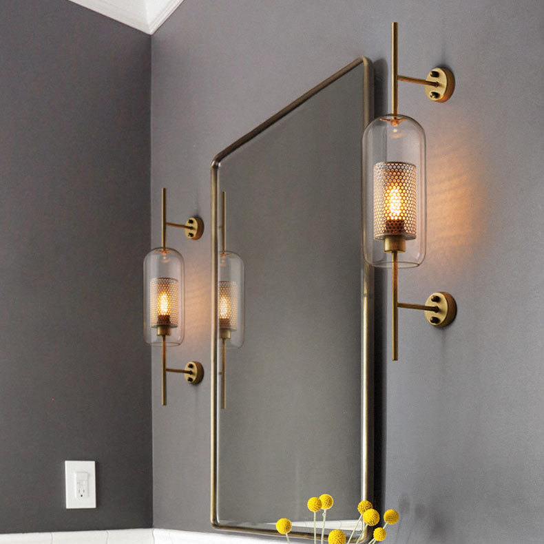 Floroux Lampe murale industrielle | Abat-jour cylindrique en verre | Cadre en fer | Décor pour chambres à coucher & espaces de vie