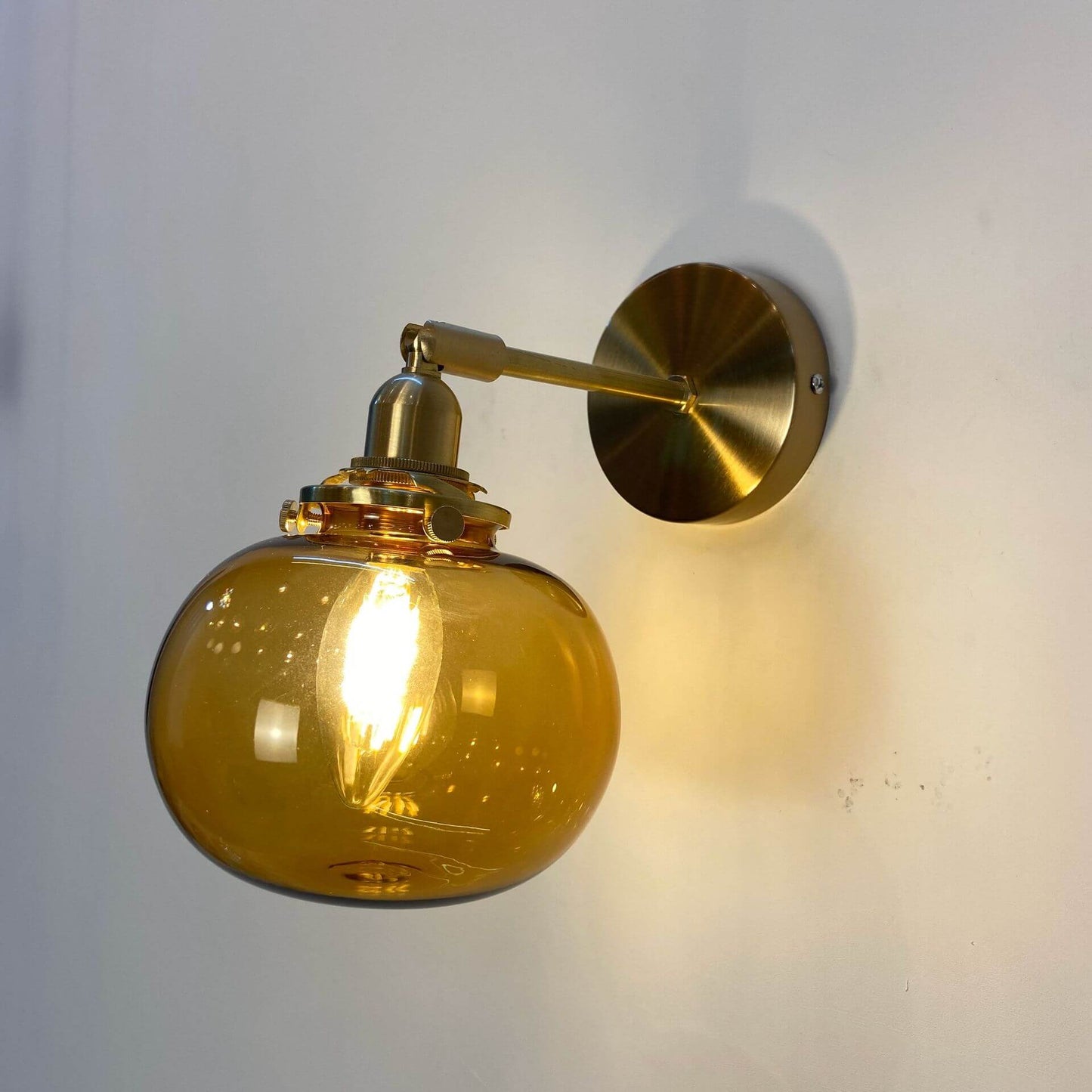 Floroux Japanese Wall Sconce | Round Glass & Brass Ball | Vintage Design | 1-bulb