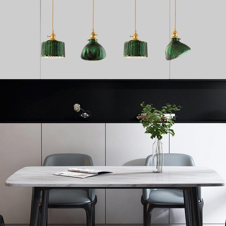 Floroux Chandelier Vintage Nordic | Brass & Green Glass | Pendant Lamp 1/2/3 Lights | Elegant Design