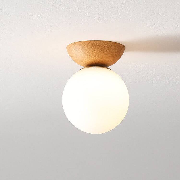 Floroux ZenGlow Minimalisme Japonais LED Luminaire de Plafond | Aspect Bois | Design en Verre | Forme Ronde | Montage Encastré | Éclairage Stylé