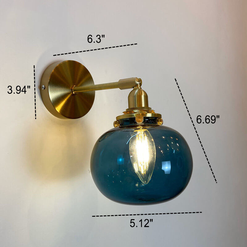 Floroux Japanese Wall Sconce | Round Glass & Brass Ball | Vintage Design | 1-bulb