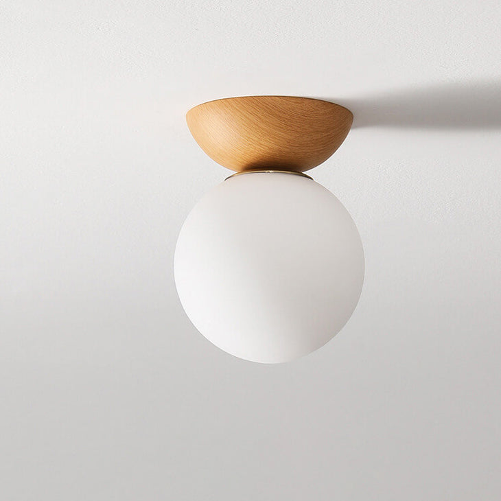 Floroux ZenGlow Minimalisme Japonais LED Luminaire de Plafond | Aspect Bois | Design en Verre | Forme Ronde | Montage Encastré | Éclairage Stylé