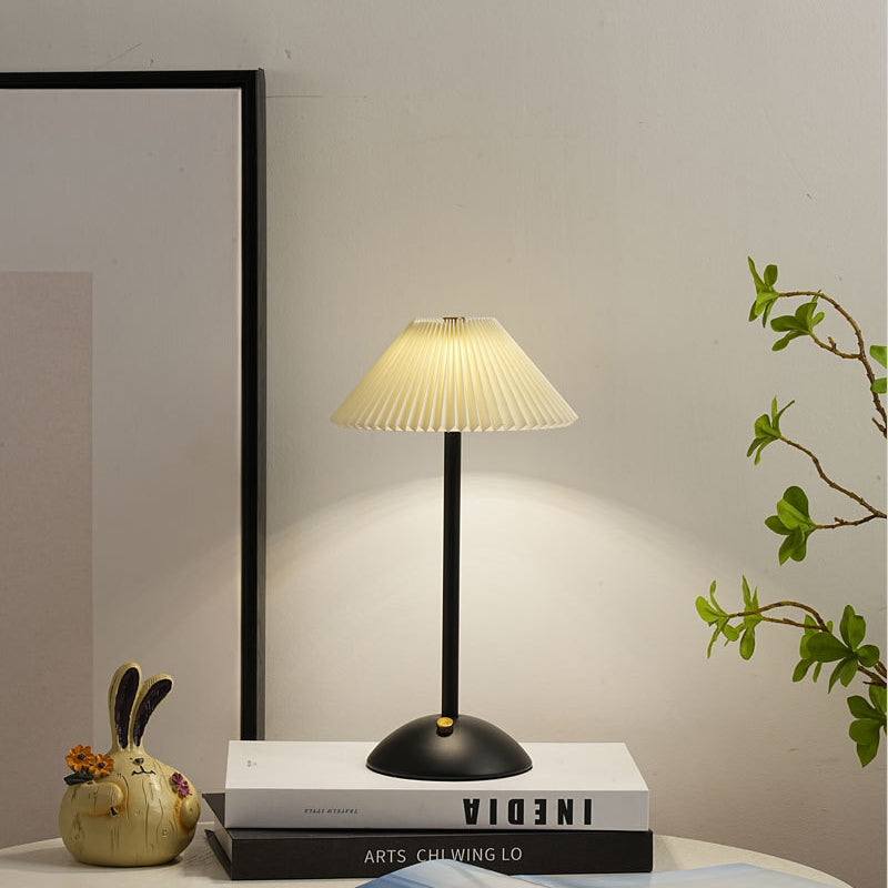 Floroux Skandi LED Table Lamp | Rechargeable | Pleated Fabric Shade | Wireless | Ambient Light | Nightstand Lamp