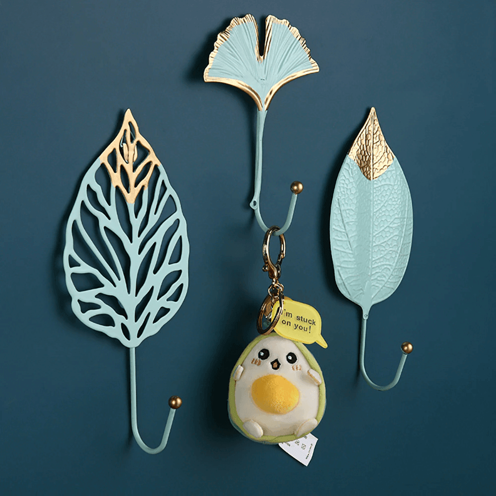 Crochet mural en métal Floroux en forme de feuille | Décor élégant et fonctionnel | Disponible en or et bleu