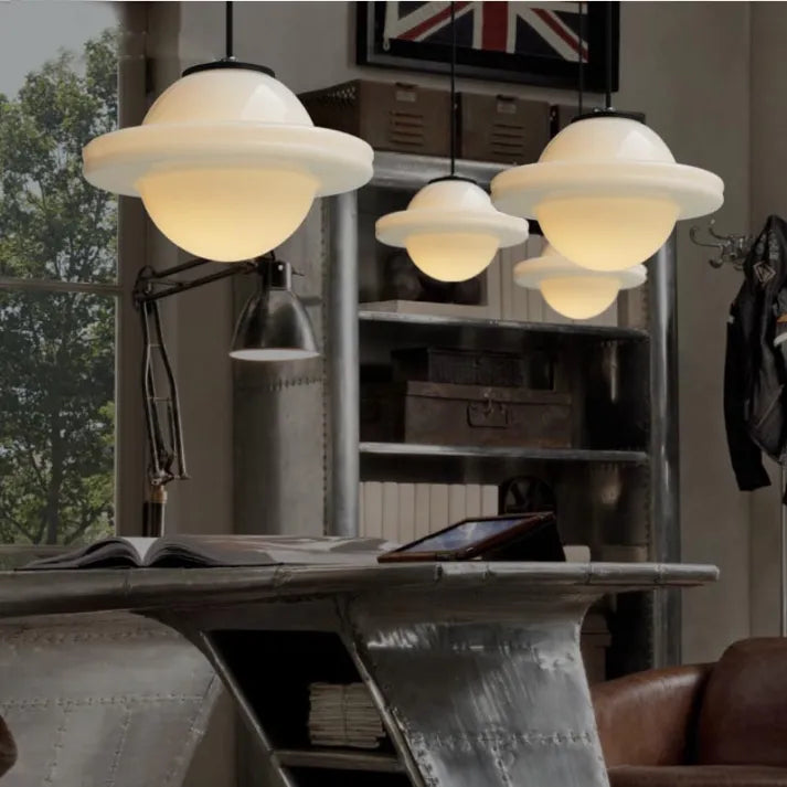 LumiNéo – Suspension Géométrique en Verre Givré Moderne
