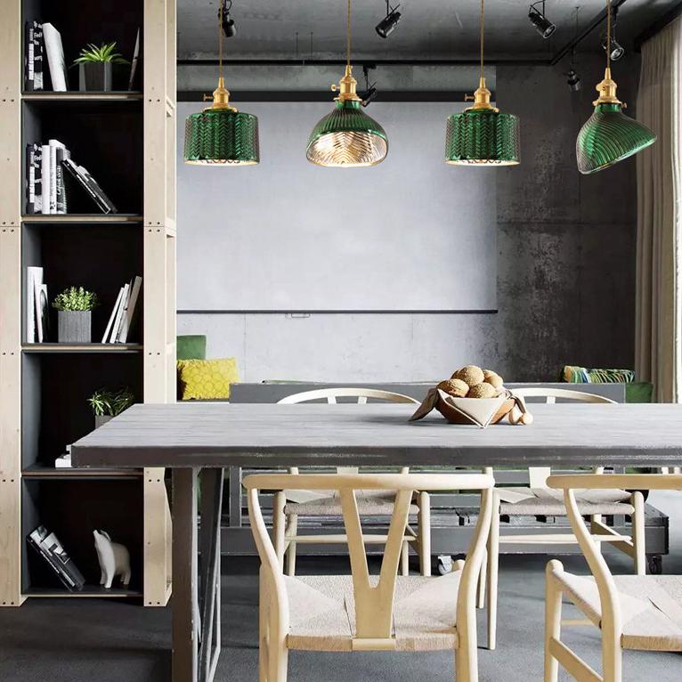 Floroux Chandelier Vintage Nordic | Brass & Green Glass | Pendant Lamp 1/2/3 Lights | Elegant Design