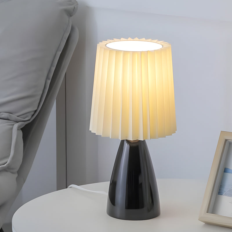 30cm Tissus plissés - Lampe de table avec base en verre et USB, Dimmable avec 1 point lumineux