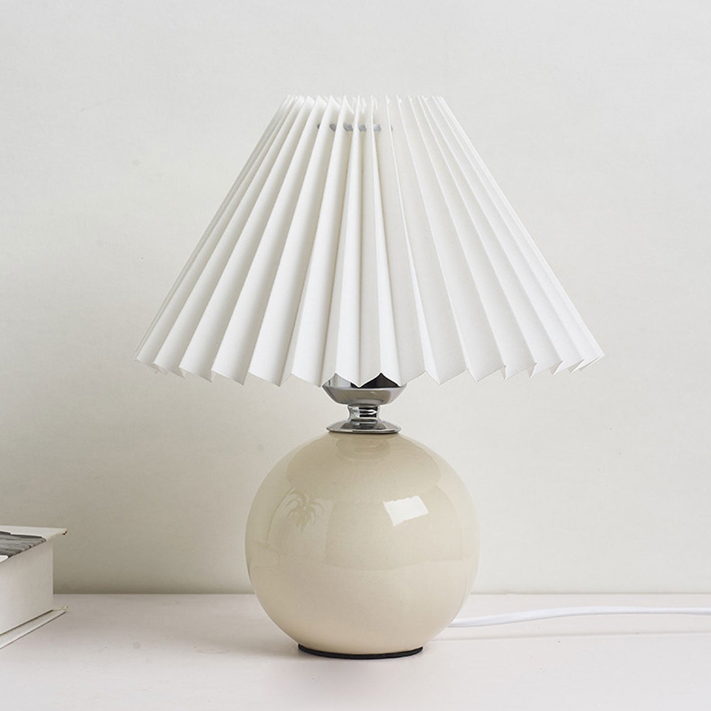 Floroux Pleated Design Table Lamp | Ceramic Base | Ambient Light | Minimalist Design | Interior Decorator